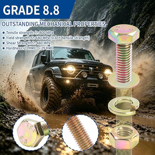 1100cs Grade 8.8 Metric Bolts and Nuts Assortment Kit, M4, M5, M6, M8, M10 Heavy Duty Hex Bolts and Nuts Kit, Assorted Nuts, Bolts, Flat & Lock Washers, Yellow Zinc Plated, Length from 12-40 mm
