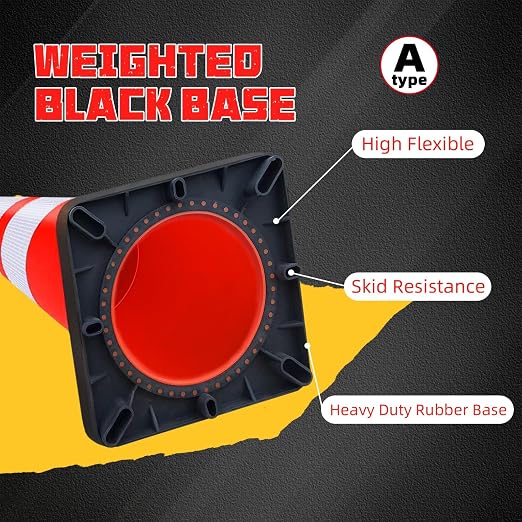 8 Pack 28 Inch Traffic Safety Cones Orange Parking Cones with Reflective Collars Heavy Duty Black Base Construction Cone Structurally Stable for Road Warning Parking Lot Public Place Traffic Control