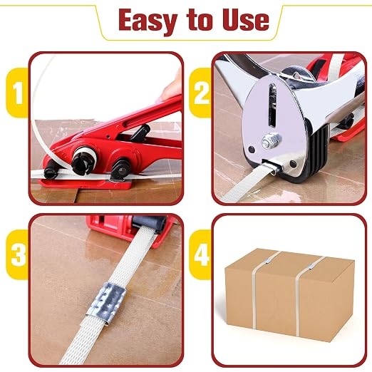 Heavy Duty Banding Strapping Kit with Tensioner Tool, 0.55" x 3937" Polypropylene Packaging Strapping Roll, 100 Metal Seals Sealer Tool for Pallets, Logistics, Warehouse (Red)