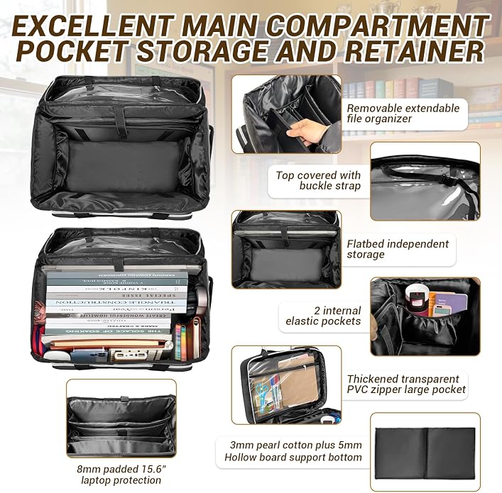 LIWSHWZ Rolling Teacher Tote Bag,Wheeled Teacher Bag with Detachable Dolly & File Teacher Tote