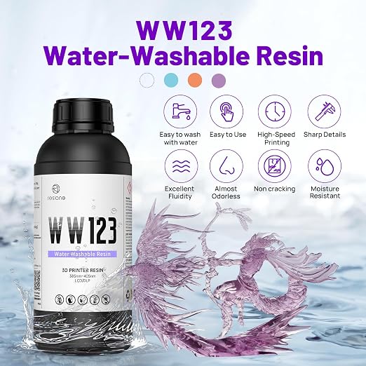 RESIONE Water-Washable 3D Printer Resin, Crystal Purple, – Low Odor, Fast Curing, High Precision Photopolymer Resin for LCD DLP MSLA, Easy to Clean with Water, Beginner Friendly, 1KG