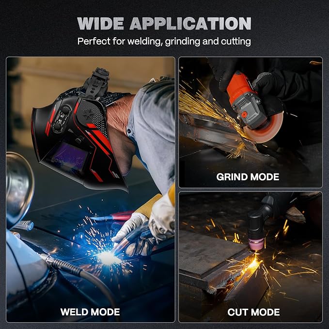 ARCCAPTAIN Auto Darkening Welding Helmet with Panoramic Side View, 6.22" x 2.8" Extra-Large Viewing Screen, 1/1/1/1 True Color Welding Hood, 4 Arc Sensors, Shade 3/4-8/9-13 for TIG/MIG/ARC/Cut/Grind