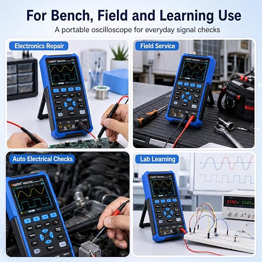 HDS272S Oscilloscope, Handheld Oscilloscope Multiumeter 70MHz Bandwidth 3 in 1 Portable Waveform Generator with 3.5" LCD for Automobile Maintenance, Electronic Measurement