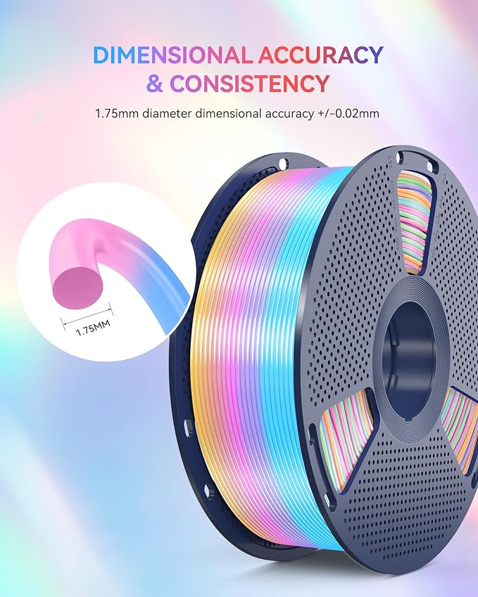 SUNLU Silk Rainbow PLA Filament 1.75mm, Multicolor Gradient 3D Filament, Neatly Wound Shiny Silk 3D Printer Filament, Dimensional Accuracy +/-0.02mm, 1KG Spool(2.2 lbs), Rainbow Silk 06