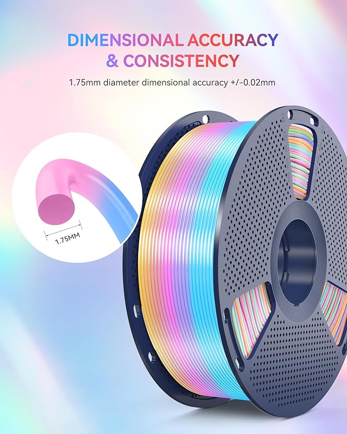 SUNLU Silk Rainbow PLA Filament 1.75mm, Multicolor Gradient 3D Filament, Neatly Wound Shiny Silk 3D Printer Filament, Dimensional Accuracy +/-0.02mm, 1KG Spool(2.2 lbs), Rainbow Silk 04