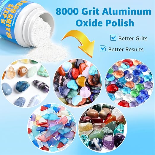 8000 Grit Aluminum Oxide Rock Tumbler Polish – Final Stage (Step 5), High Gloss Polishing Powder for Rocks, Gems, Glass & Jewelry Making, Polish Refill, 1 lb