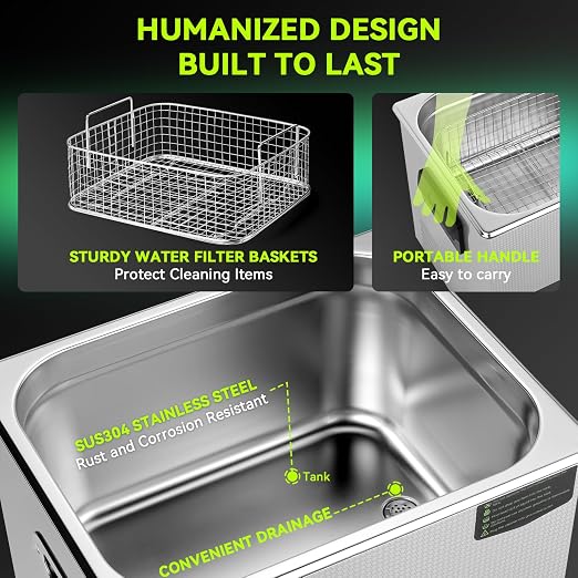 Commercial Ultrasonic Cleaner, ECO Mode, Heating, Degas Mode, ECO Energy-Saving Ultrasonic Cleaning Machine Excellent for Labs,Carburetor,Jewelry,Dentures,Automotive & Industrial Parts. (10L)