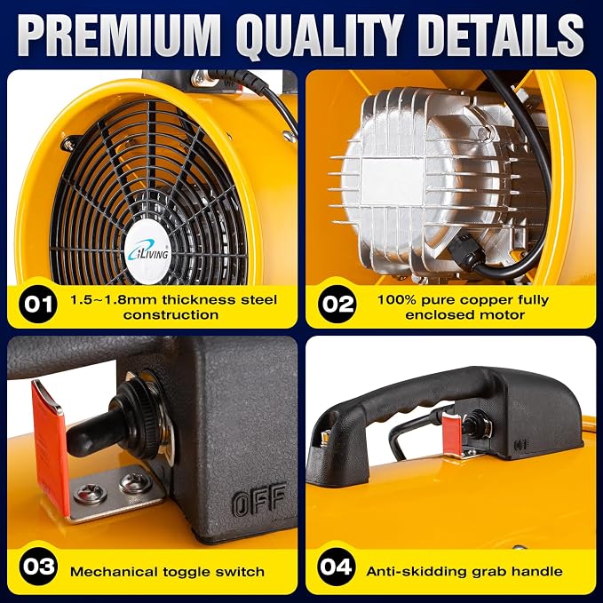 iLiving Utility High Velocity Blower, Fume Extractor, Portable Exhaust and Ventilator Fan (Utility 12")