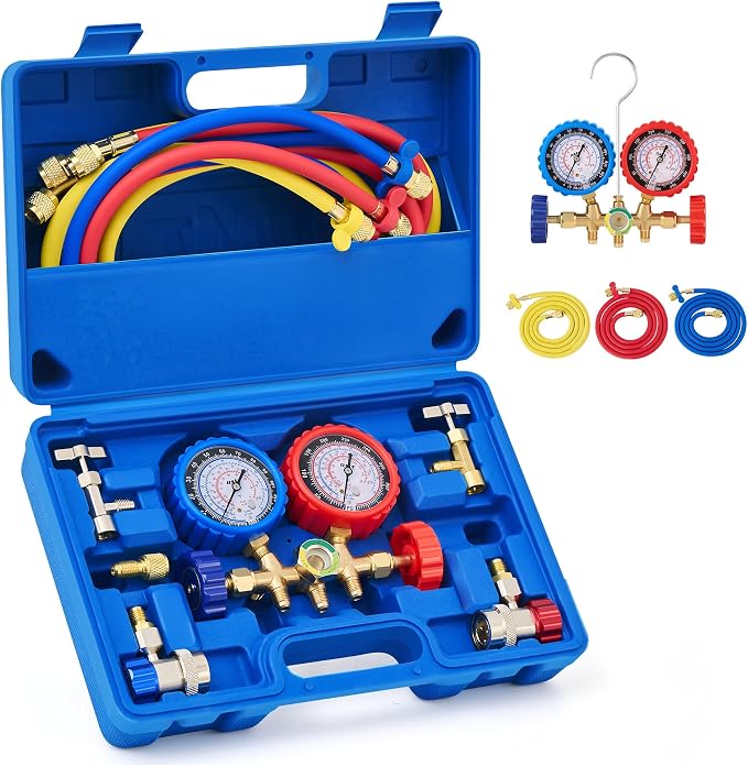 Orion Motor Tech AC Manifold Gauge Set for R134a R12 R502 Refrigerant & A2L Vacuum Pump, Bundle