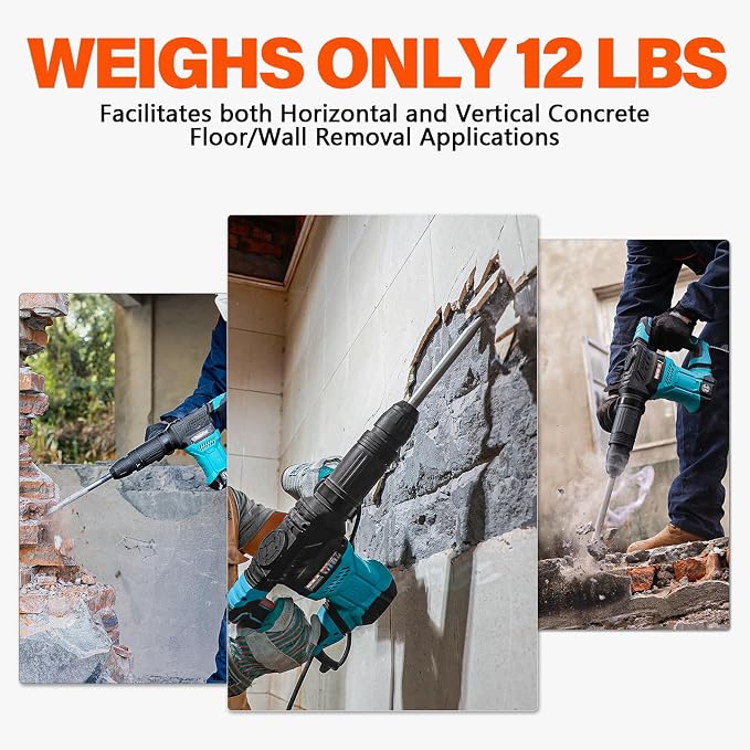 Berserker 1300W 12-Pound SDS-Max Demolition Jack Hammer 45HM,11-Amp Corded | Small Lightweight Electric Concrete Breaker for Tile Removal with Vibration Control,Trigger Lock,Carrying Case & 2 Chisels