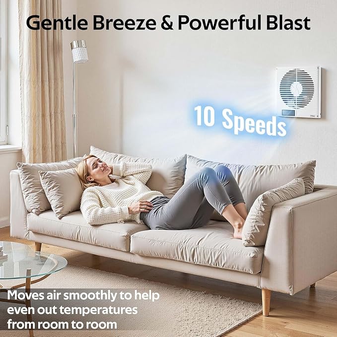 8" Room to Room Air Transfer Fan with Remote, 320CFM Through Wall Fan | 8" Room to Room Fan with Temperature Control, Reversible Airflow Design, 10 Speeds, Quiet Balance Exhaust Vent for Bedroom