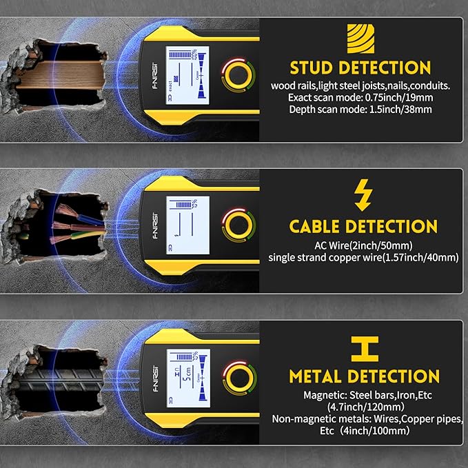 FNIRSI Stud Finder Wall Scanner - 6 in 1 Electronic Wall Wood Stud Finder, Wall Detector with Updated Positioning Hole for Center and Edge of Wood AC Wire Metal Studs Joist Pipe