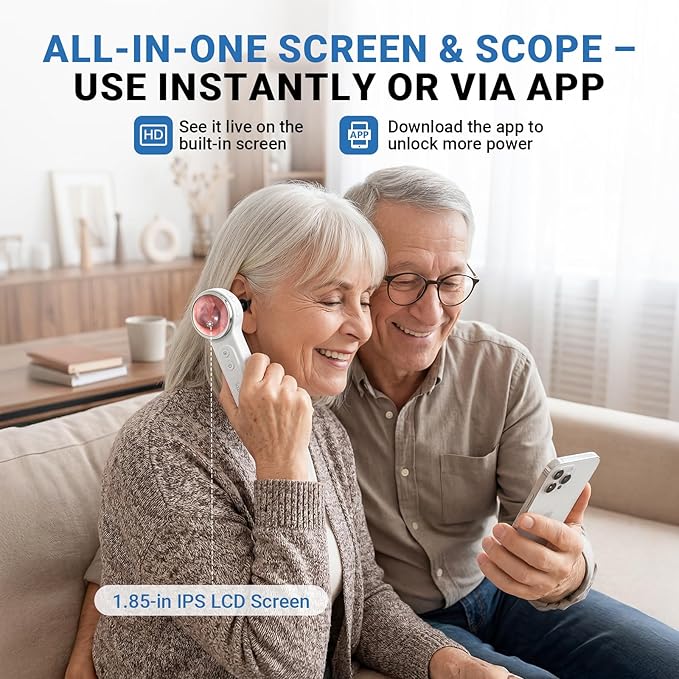 ScopeAround Digital Otoscope Camera w/Built-in Screen, Otoscope with Light Ear Scope for Home Use, Ear Light Otoscope with Camera, Easy Viewing for Everyday Ear Checks, Android/iPhone