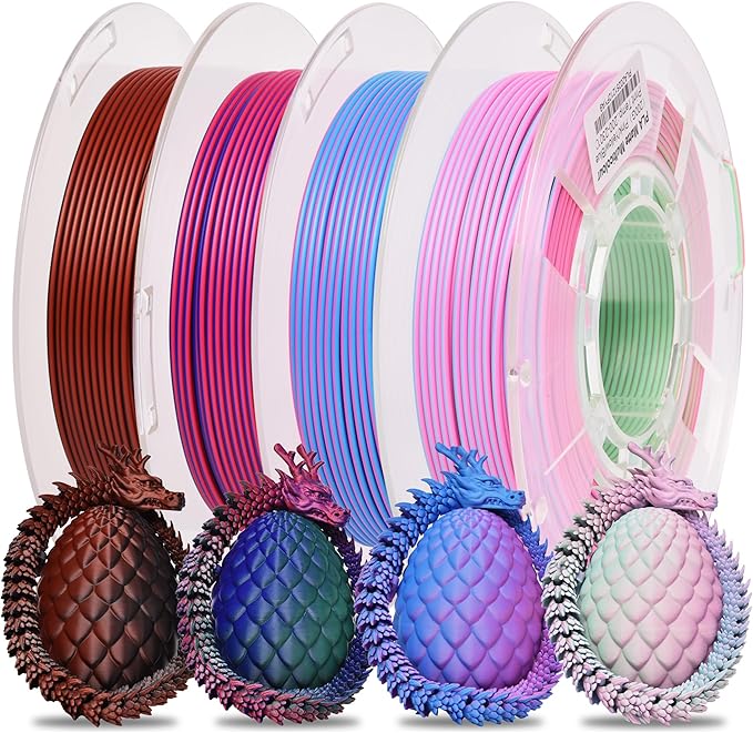 RAMBERY Matte Tri Color & Dual Color 3D Printer Filament Bundle, Multi Color Change by Angle PLA Filament 1.75mm+ /- 0.02mm, 200gX4 Spools