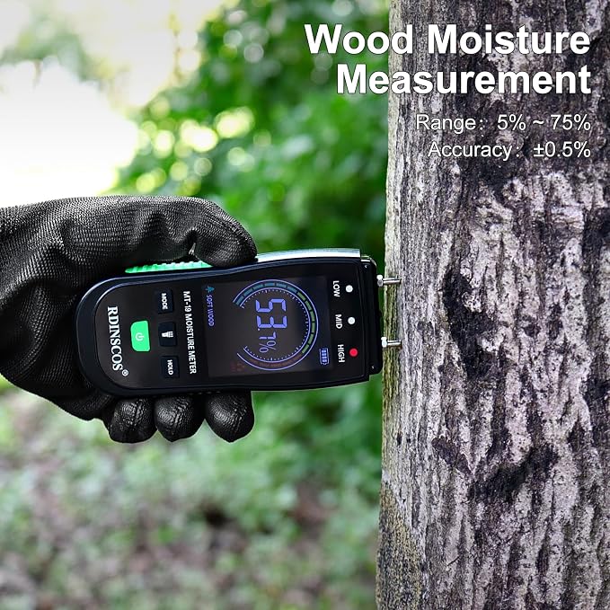 RDINSCOS Digital Moisture Meter Pin-Type Wood Moisture Detector | For Firewood, Lumber, Woodworking, Auto Alarm,Replaceable Pins, Built-in Flashlight, Home Inspection & Water Damage