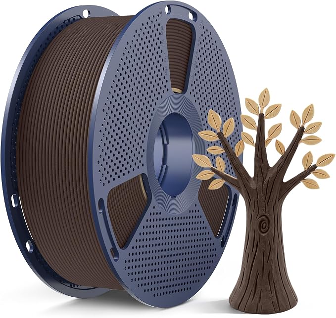 SUNLU Wood PLA Filament 1.75mm, Real Wood Fiber 3D Printer Filament, Natural Wood Texture & Scent, Clog-Free, Dimensional Accuracy +/- 0.02mm, 1kg Spool (2.2lbs), Fit Bambu Lab Printer, Walnut