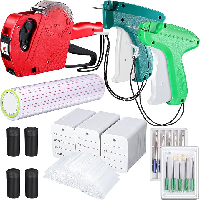 Honoson 5117 Pieces Price Tag for Clothing Price Marking Labeler Clothes Garment Label Machine Attacher Applicator Plastic Fasteners Barb Ink Roller Tag Needle Label Sticker(Red, Green)