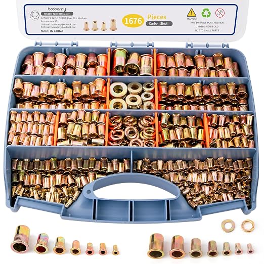 Rivet Nut Kit– Heavy Duty Rivet Nuts, Yellow Zinc Plating for Outdoor, Durable Storage Case (M3 M4 M5 M6 M8 M10 M12-1676PCS)