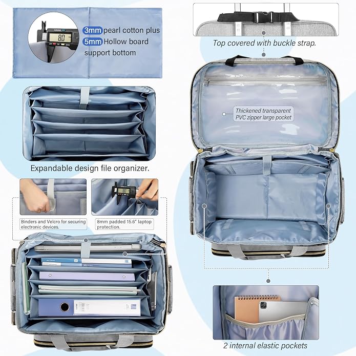 LIWSHWZ Rolling Teacher Tote Bag,Wheeled Teacher Bag with Detachable Dolly & File Teacher Tote