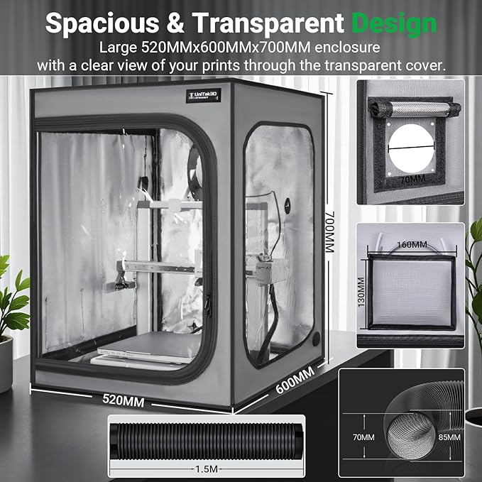 Upgrade 3D Printer Enclosure with Ventilation Kit for Bambu lab A1/A1 Mini Combo,Fireproof&Dustproof Constant Temperature 3D Printer Cover with AMS LED Light-520*600*700mm-NOT For AMS lite Top-mount