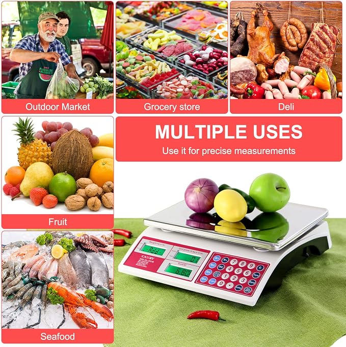 CAMRY Commercial Price Computing Scale, 66lb/30kg, Dual LCD | Stainless Steel Platform; Green Backlight; Battery Powered; KG/LB Conversion; For Deli and Farmers Market