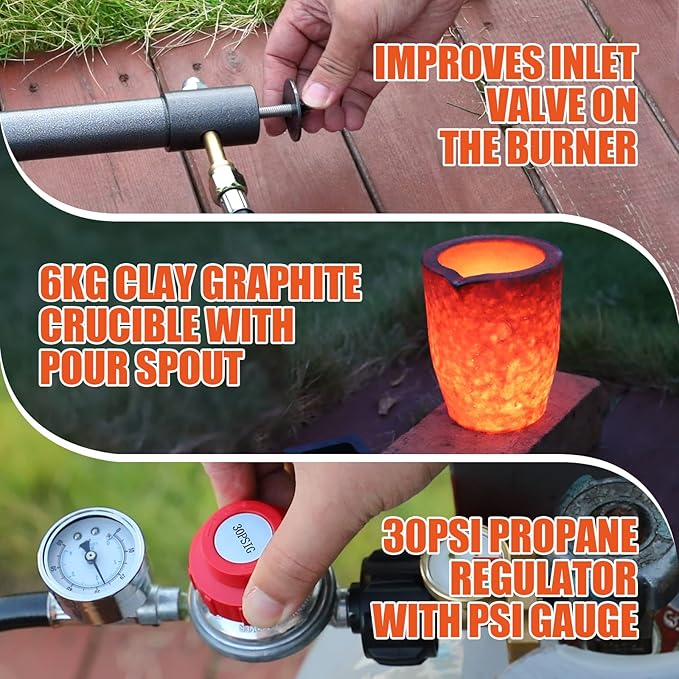 TOAUTO 6KG Upgraded Propane Melting Furnace TMF6000B-V3 Gas Kiln Kit 1300°C /2372°F for Scrap Metal Recycle Gold Silver Copper Aluminum Melting Refining Smelting