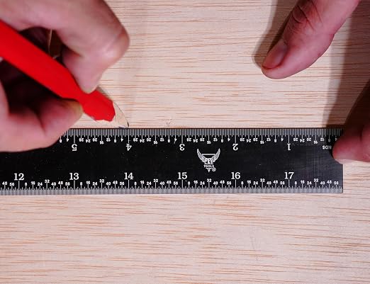 PEC Tools 18" Rigid Machinist Rule, Stainless Steel Ruler with Black Chrome Finish, High-Contrast Easy to Read, 4R Graduaction (1/8", 1/16", 1/32", 1/64"), Made in USA