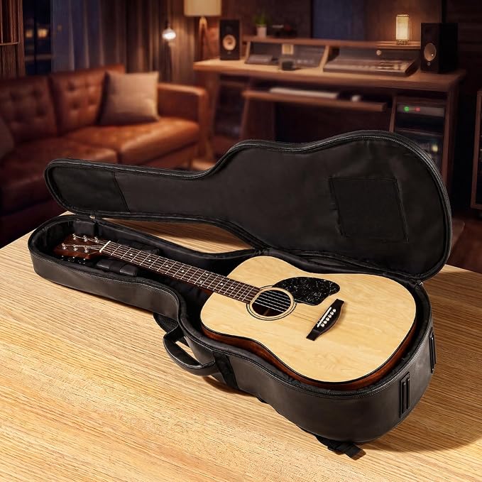 VEVOR Acoustic Guitar Hard Case, 47.1 Inch, Hard-Shell Protective Travel Carrying Case with Accessory Compartment, Foam Padding, Portable Handle, Shoulder Straps, for 41 Inch Acoustic Guitars, Black