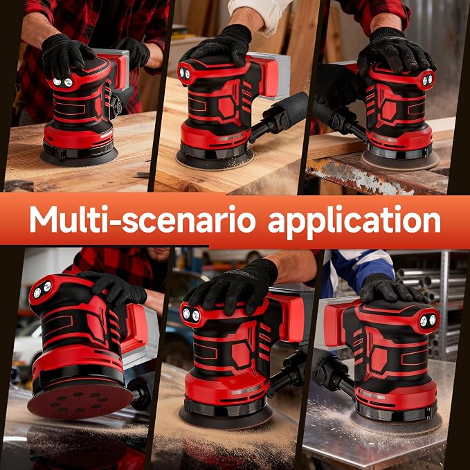 5-Inch Random Orbital Sander, Cordless Sanding Machine Compatible with Milwaukee 18V Battery(NO Battery), Brushless Electric Sander with Dust Collector (Dark Red)