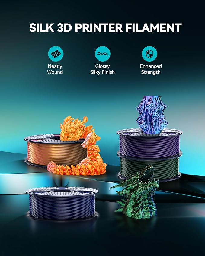 SUNLU Silk Dual Color PLA Filament, Silk PLA 3D Printer Filament 1.75mm, Neatly Wound Shiny Silk 3D Printer Filament, Dimensional Accuracy +/-0.02mm, 1KG Spool (2.2lbs), Silk Dual Color (Blue Green)