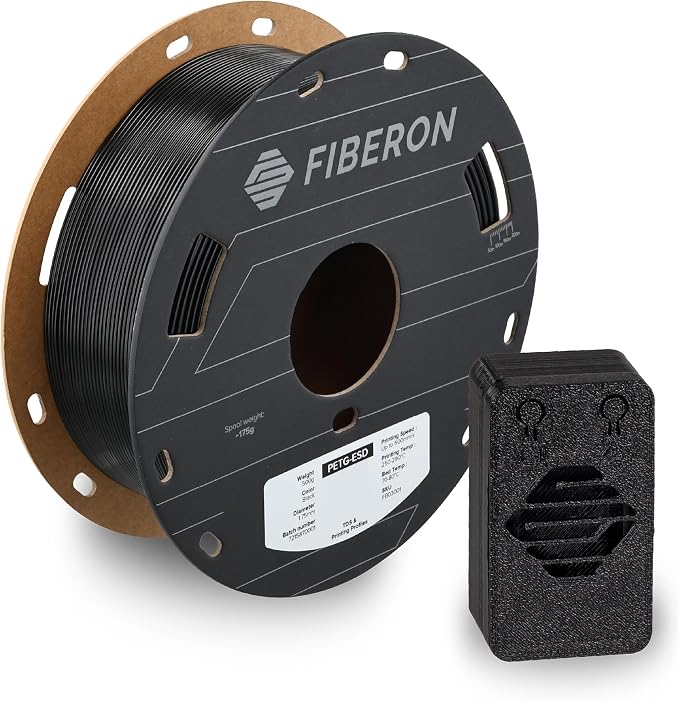 Polymaker Fiberon PETG-ESD Filament 1.75mm Black 0.5kg – Electrostatic Discharge Safe, Tough PETG 3D Printer Filament for Electronics Industry