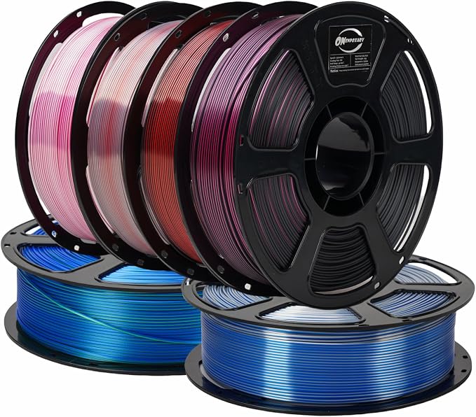 6KG Dual Color Silk Filament, Silk PLA 3D Printer Filament 1.75mm, 1KG Spool(2.2 lbs), 6 Pack, PLA Silk Dual Color,Shiny Bluegreen BlueSilver WhiteRose SilverRed BlackRed BlackRose