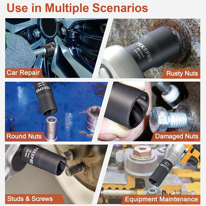 10Pcs Bolt Nut Extractor Set, 1/2" Drive Impact Twist Lug Nut Removal Socket Tool, Stripped For Damaged, Frozen, Studs, Rusted, Rounded-Off Bolts, Nuts & Screws, Cr-Mo Steel, T12210