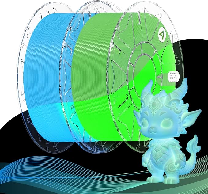 Creality 3D Printer Luminous RFID Filament, Hyper RFID PLA Filament 1.75mm for 3D Printing, Glow in The Dark Filament, Bright Long-Lastin, 1KG(2.2 lbs) Spool (Blue+Green)
