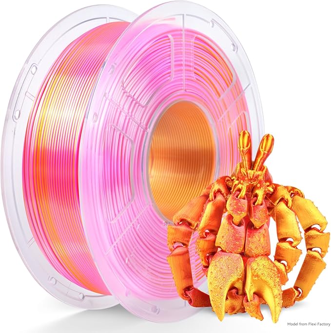 TECBEARS Silk PLA Filament Dual Color, Shiny 3D Printer Filament 1.75mm, Dimensional Accuracy +/- 0.02mm, 1kg Spool(2.2lbs) Fits for Most FDM 3D Printers(Pink Gold)