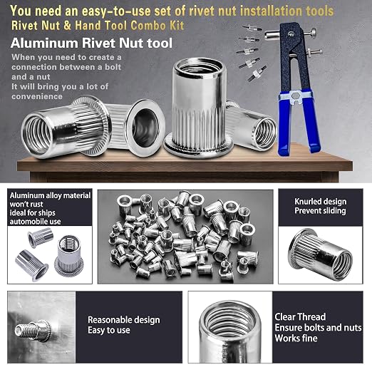 Pressure Rivet Nut Tool Kit, 430Pcs Aluminum Rivet Nut Combination (M8/M6/M5/M4/M3), Suitable for Furniture, Decoration, Automotive, Marine and Industrial Applications