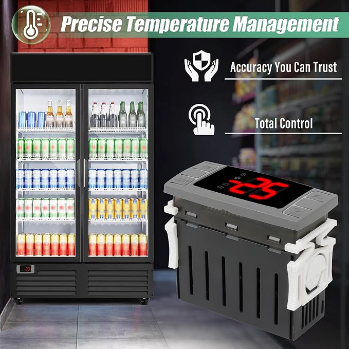 32-bit Enhanced XR06CX-4AAGILS Temperature Controller, Replaces Dixell XR06CX for 110-125V 50-60Hz Commercial Fridges/Freezers, Programmable Digital Thermostat, Voltage Protection & Reset, Red Screen