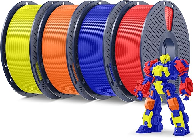 SUNLU 4KG 3D Printer Filament PLA Plus 1.75mm, Neatly Wound PLA Filament 1.75mm PRO, PLA+ Filament for Most FDM 3D Printer, 1kg Spool, 4 Packs, Red+Klein Blue+Sunny Orange+Yellow