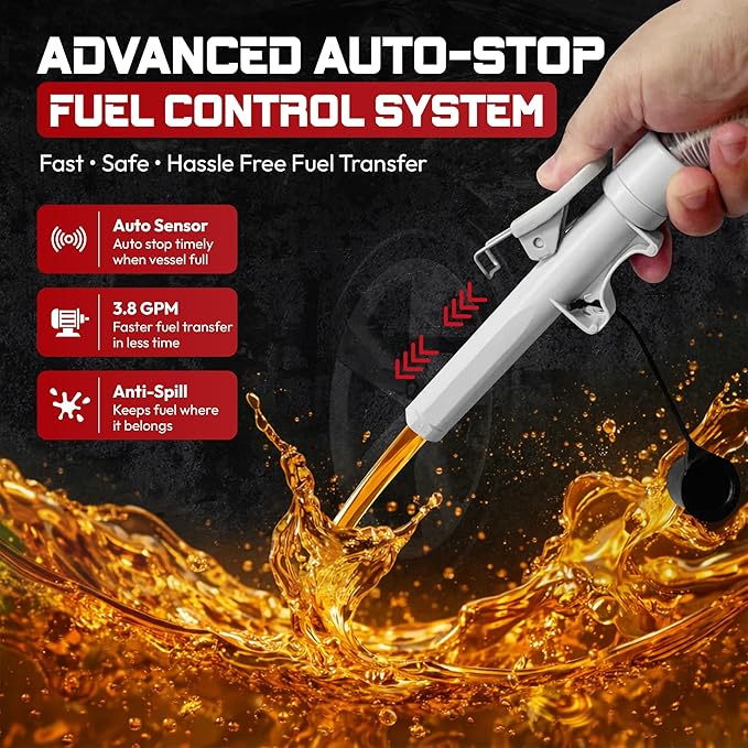 MAYALEAD Automatic Electric Fuel Transfer Pump, 3.8 GPM Portable Gas Can Pump, 51" Extra Long Hose, Battery or USB Powered, 4 Size Adapters with Leak Protection for Gasoline, Diesel, Kerosene, Oil