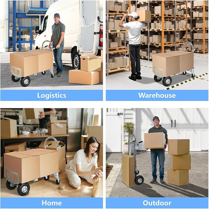 Heavy Duty Convertible Hand Truck, 2 in 1 Folding Dolly 800 LBS Capacity Industrial Platform Cart Collapsible Truck for Transport & Moving in Warehouse, Home, Supermarket