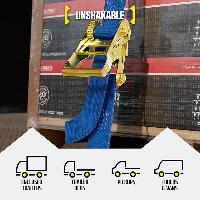 E Track Ratchet Straps Cargo Tie-Downs, (Pack of 8) 2 x 7 Heavy Duty Blue Tie-Down Rachet Straps, Strong Ratchet Strap, E Track Spring Fittings, Tie Down Motorcycle