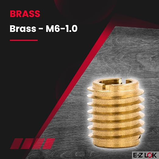 E-Z LOK Knife Threaded Insert for Hard-Wood, Brass Thread Inserts, M6-1.0 Internal Threads, 0.500" Length Pack of 10