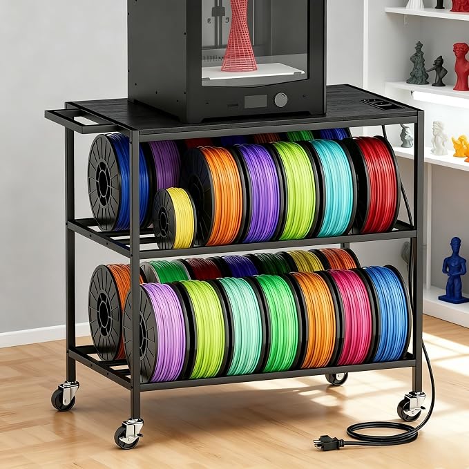 3D Printer Stand with Filaments Storage-Small 3D Printer Table for Consumables Storage,Heavy Duty 3D Printer Cart Desk Suitable for Workshops, Studios and Offices（Black）