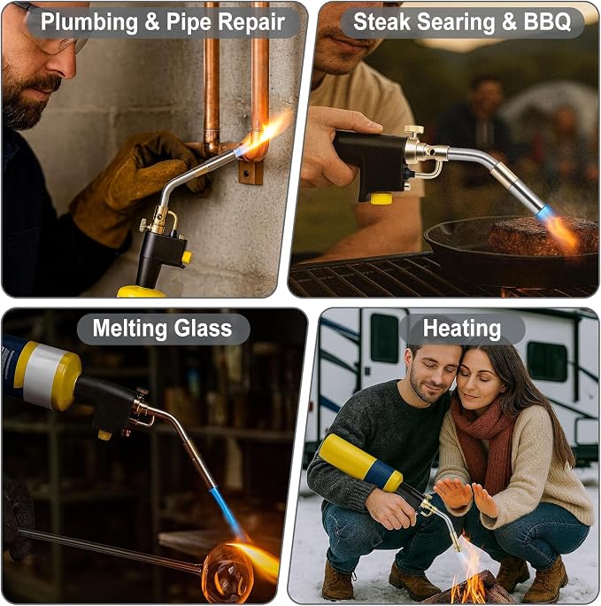 Propane Torch Head Kit with 3 Nozzles 2 Pack, High Intensity Trigger-Start Soldering Torch Compatible with Bernzomaticc MAPP Propane for Soldering, Brazing, Welding, Map Gas Torch Head TS8000
