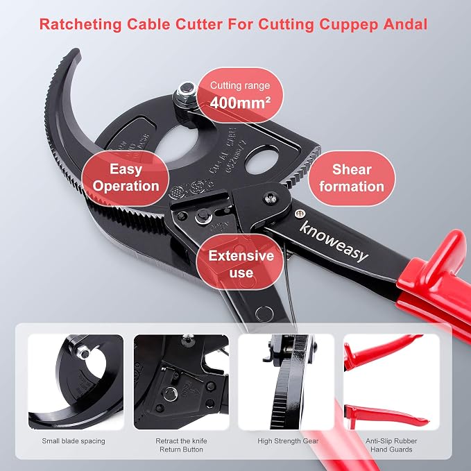 Knoweasy Cable Cutter and Ratchet Wire Cutter Works for Aluminum and Multi-core Cables up to 400mm²