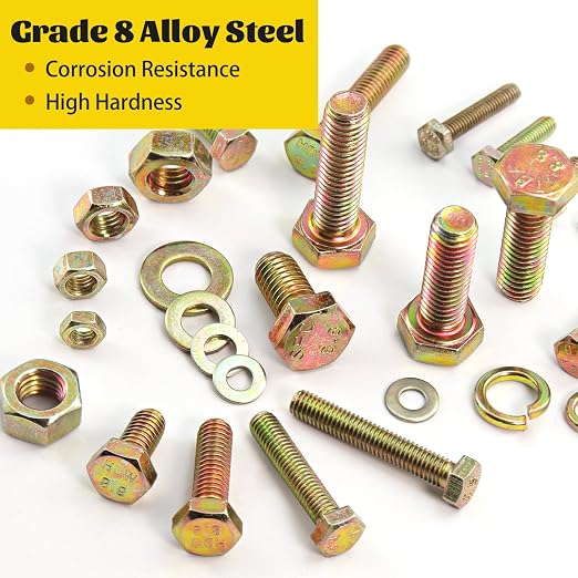 940PCS Metric Bolt and Nut Assortment Kit, M4-0.7, M5-0.8, M6-1.0, M8-1.25 Heavy Duty Hex Bolts Nuts Washers Assorted Kit, Grade 8.8 Alloy Steel Yellow Zinc Plated
