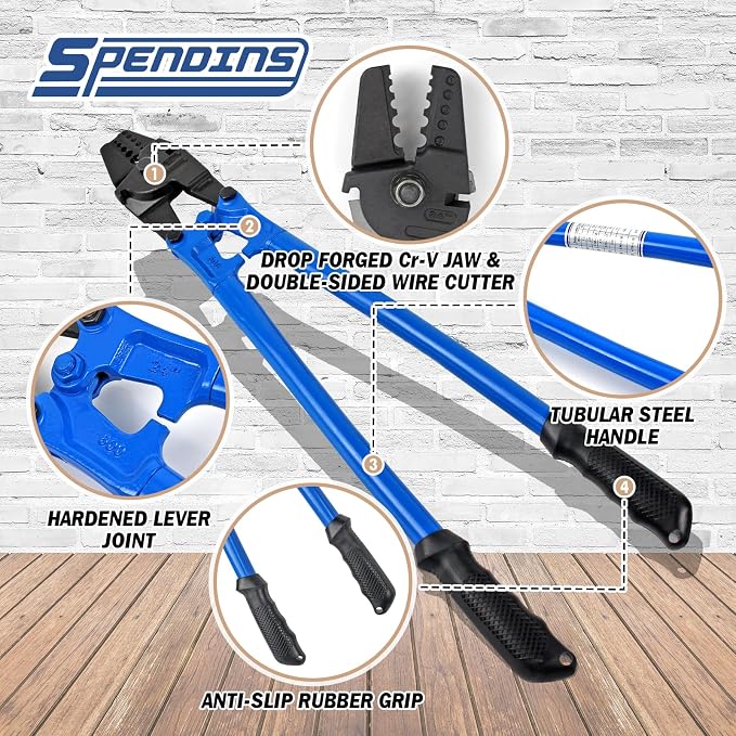 24 Inch Hand Swaging Cutting Tool, Wire Rope Crimping Tool for 1/16" 3/32" 1/8" 5/32" 3/16" Wires, 2-in-1 Crimper and Cutter, Swager Crimper for Copper Aluminum Oval Sleeve and Stop Sleeve