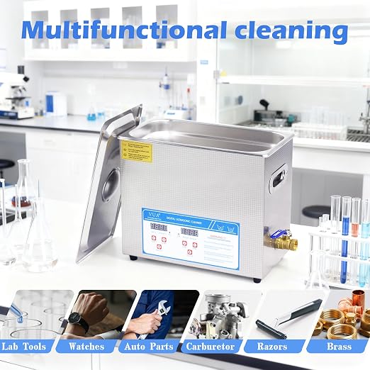6L Ultrasonic Parts Cleaner with Heater and Digital Timer, 40kHz 180W Professional Ultrasonic Cleaner Machine with Drain Valve for Carburetors, Fuel Injectors, Auto Parts, Tools and Jewelry