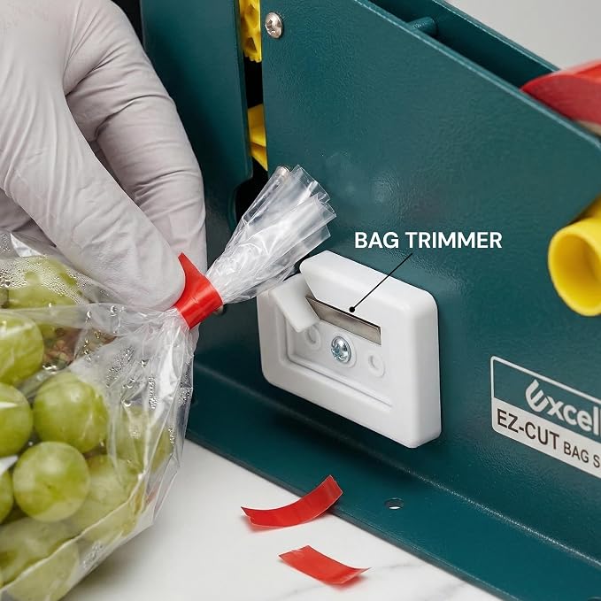 ICO by Excell ET-605K EZ-Cut Tape Bag Sealer - Heavy Duty Metal Bag Neck Sealer with Integrated Trimmer & Stabilizer - Fits 1/2" (12mm) Tape on 3" Core - for Bakeries, Produce, Hardware & Meat Bags