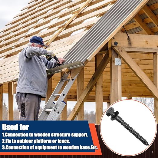 Tandefio 50 Pack 1/2''x 5'' Ceramic Black Lag Screw Kit with Washers Hex Lag Bolts Wood Screws Heavy Duty Ruspert Coating Hot Dip Galvanized Double Layer for Wood Decks Fences